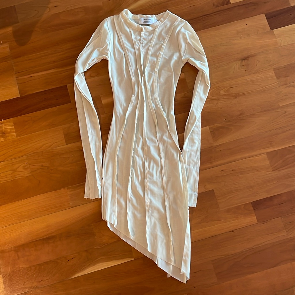 Sami Miro Vintage Asymmetric Long Sleeve Mini Dress - Ivory Mesh Xs — image 2 of 6